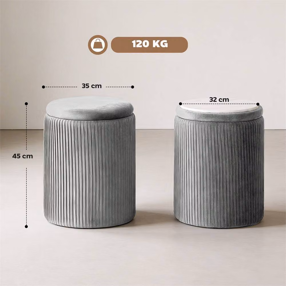 EONLION Grey Round Storage Ottoman with Removable Cover, Diameter: 100 cm – 2