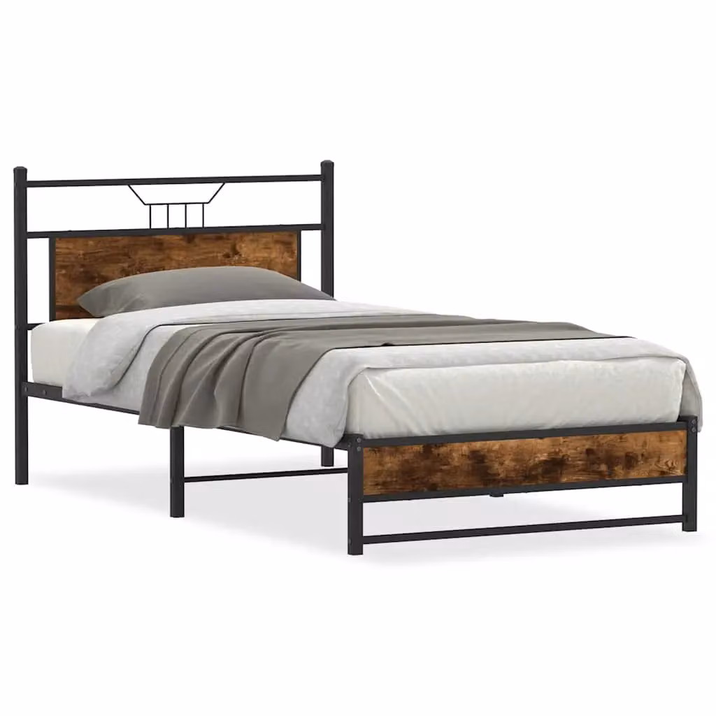 Berkfield Home Smoked Oak Bed Frame in Brown, Engineered Wood, W: 107 cm, L: 203 cm – 2