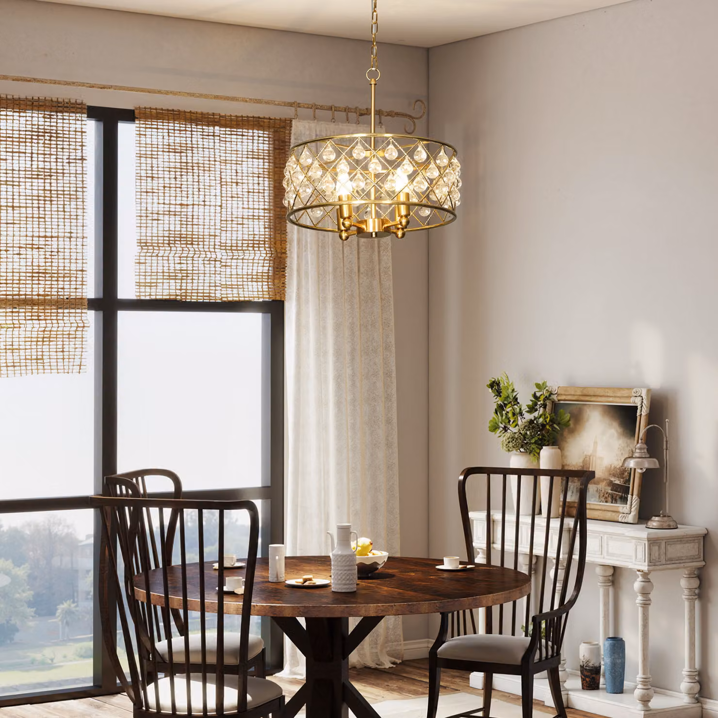 HOMCOM 51 Crystallite Four-Bulb Chandelier in Gold and Transparent Crystal – 5