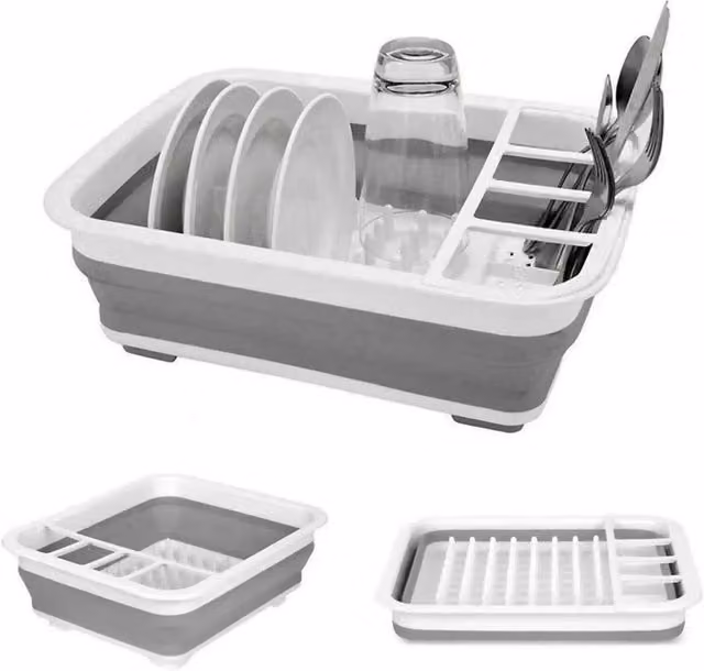 SPETLEK Collapsible Dish Drainer Rack in Grey