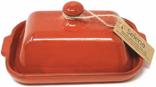 Verano Spanish Ceramics Selena Glazed Hand Dipped Ceramic Butter Dish - Red