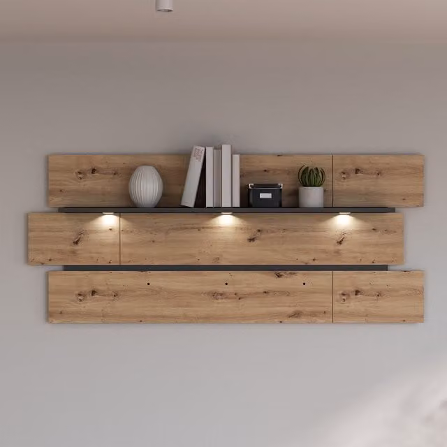 Furniture To Go Klara Wall Shelf in Artisan Oak with Integrated Lighting