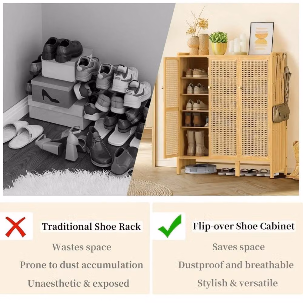 KORVIXA XL Rattan Shoe Cabinet with Hinged Doors in Brown – 3
