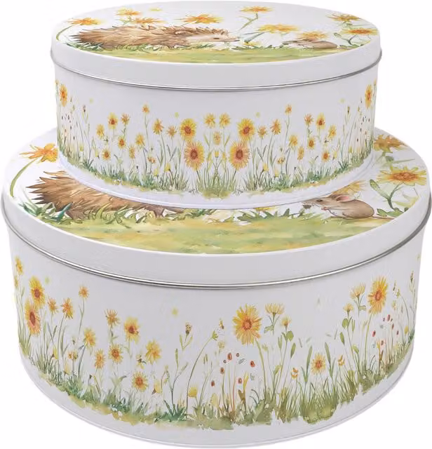 Purely Home Hedgehog and Mouse Round Cake Tin Set in Multicolour and White