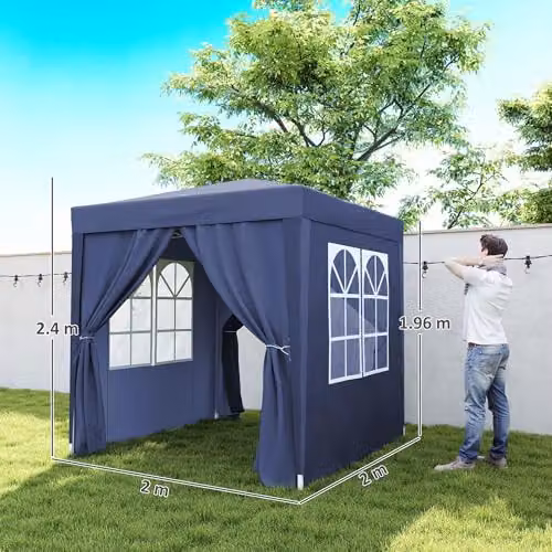 Outsunny Blue Pop Up Garden Gazebo Party Tent Marquee with Windows, W: 200 cm, D: 200 cm, H: 240 cm – 7