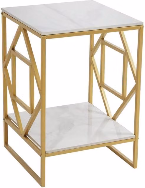 KORVIXA Oriental Square Pattern Bedside Table in White with Mirror Top