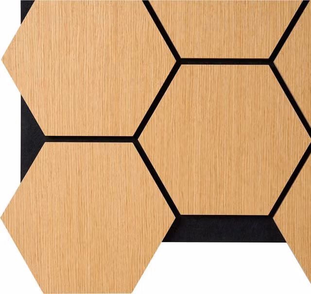 Fuse Acoustic Geometric Hexagon Wood Wall Panel in Brown