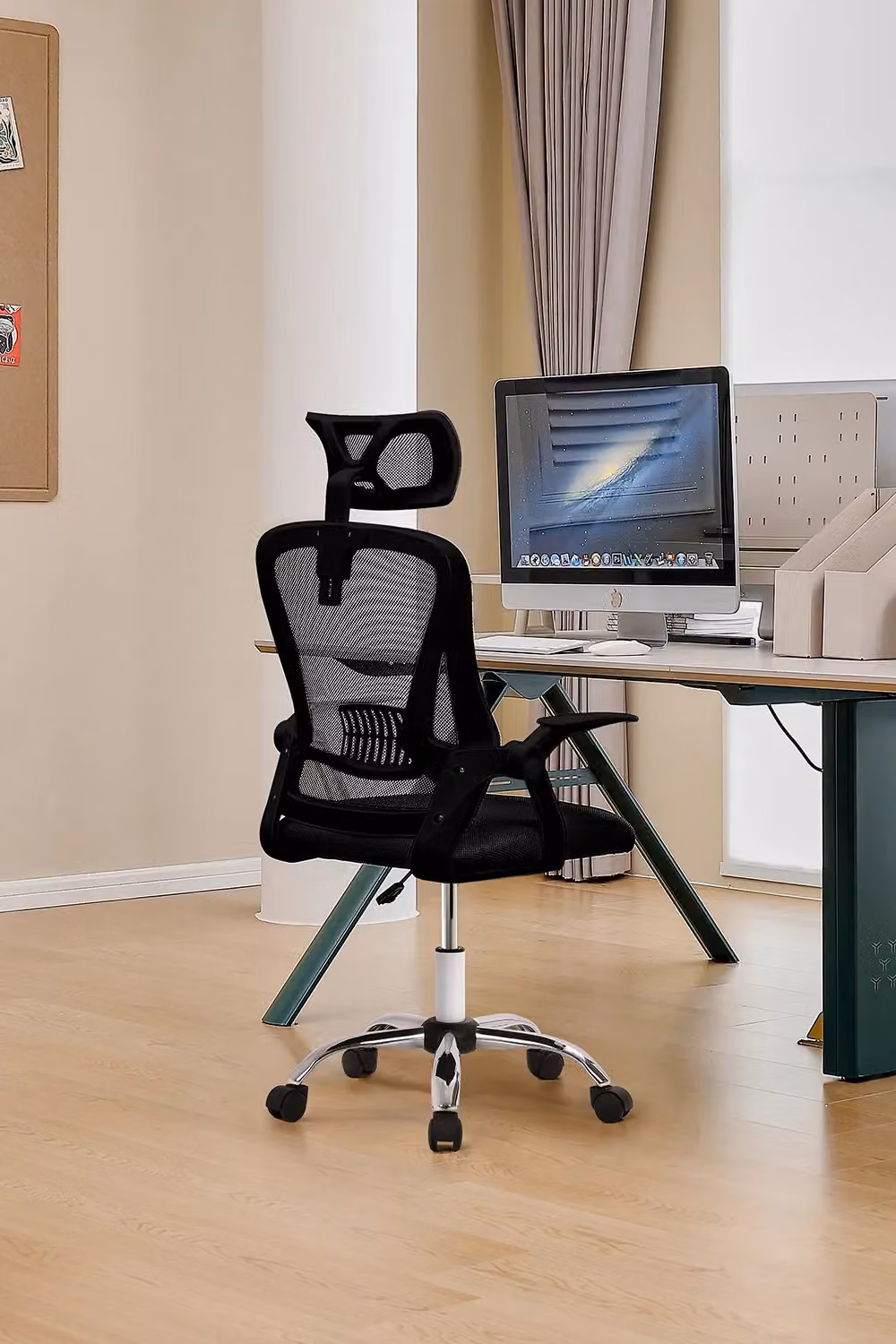 Living and Home Ergonomic Swivel Office Chair with Headrest and Armrests in Black Fabric – 2