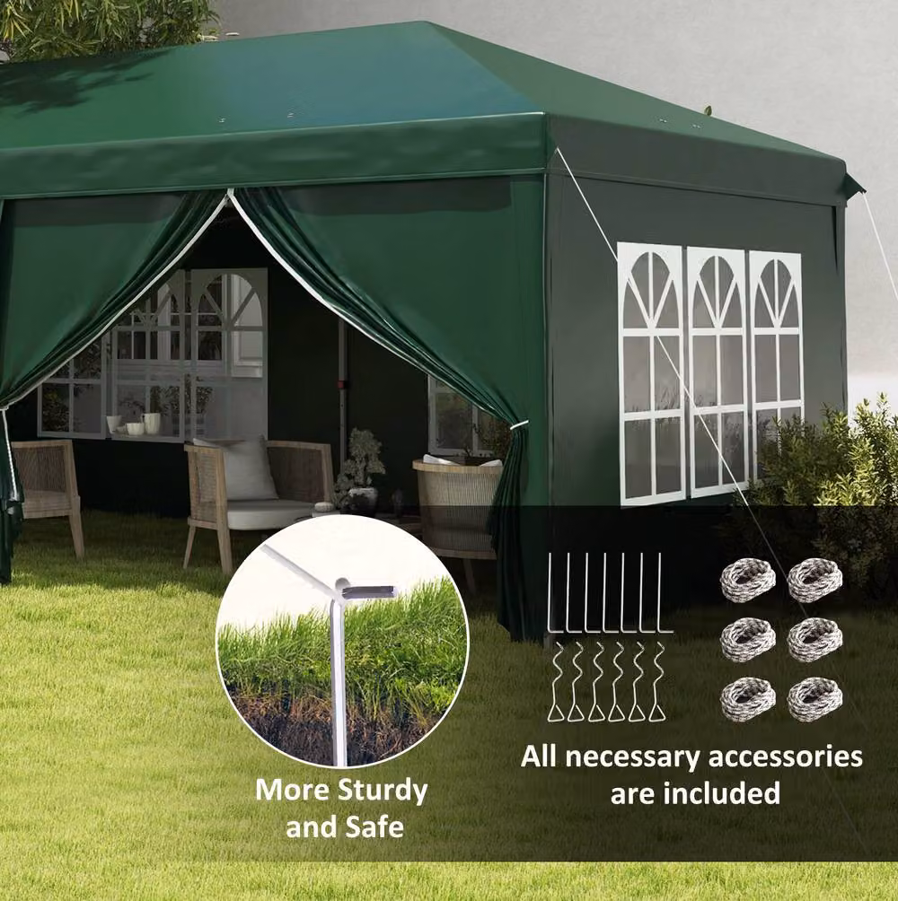 STILVORA Green Gazebo with 6 Removable Polyester Walls and Steel Frame, W/D/H: 585 x 295 x 270 cm – 5