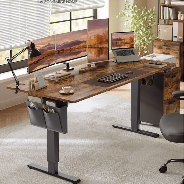 VASAGLE Height Adjustable Electric Standing Desk with Grommet in Brown