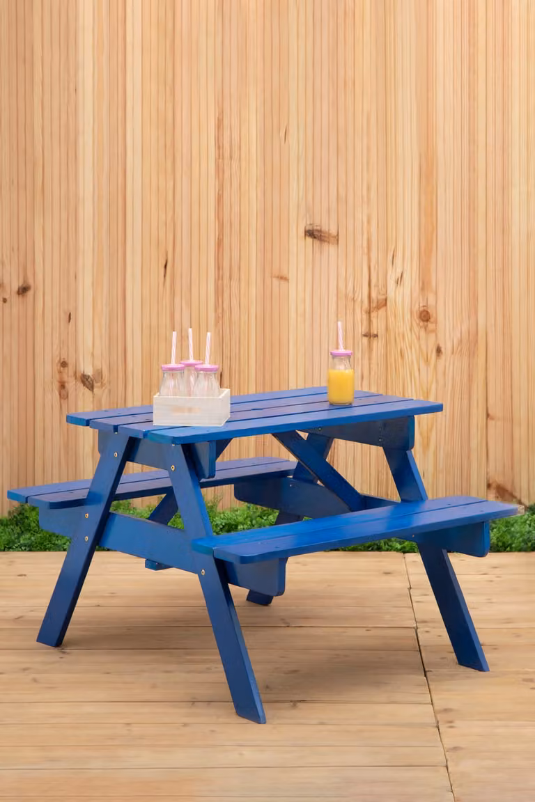 Orsina Grey and Blue Wooden Kids Picnic Bench for Outdoor Garden Playtime
