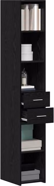 Berkfield Home Black Oak Highboard with Hinged Doors and Internal Shelves, W/D/H: 30 x 42.5 x 185 cm