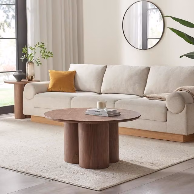 FurnitureboxUK Sutton Round Walnut Veneer Wood Coffee Table - Brown
