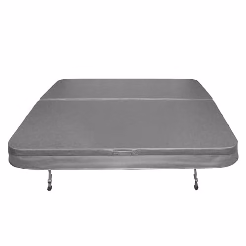 Monster Shop Square Hard Top Hot Tub Cover in Grey, W/D: 210 x 210 cm, Weatherproof PVC Leather with Galvanised Steel C-Channel
