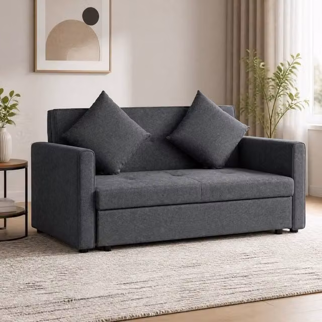 STILVORA 2 Seater Sofa Bed with Storage in Grey Velvet – 1
