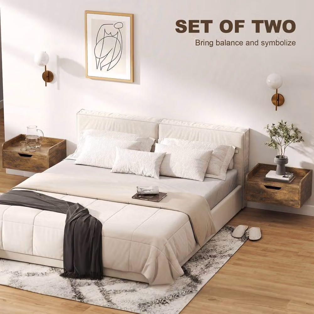 STILVORA Set of 2 Modern Wall Mounted Bedside Tables with Drawer in Dark Brown – 3
