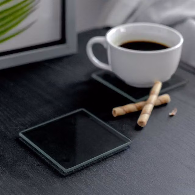 Harbour Housewares 12-Piece Black Glass Placemats and Square Coasters Set, W: 30 cm, D: 20 cm