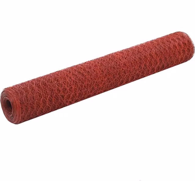 Berkfield Home Red PVC Coated Steel Chicken Wire Fence, W: 1 m, L: 25 m