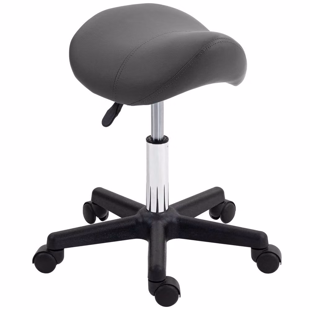 STILVORA Adjustable Rolling Beauty Stool in Grey with Synthetic Leather and Castors – 4