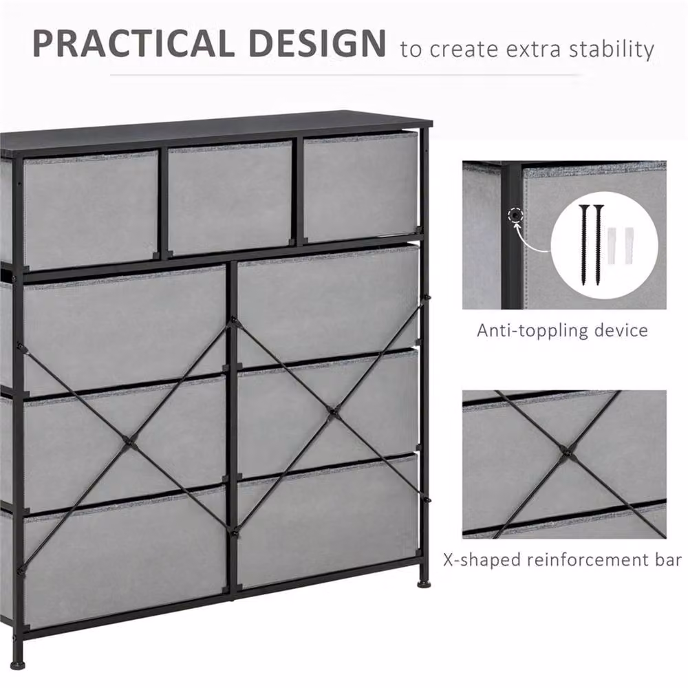 Nordara 9-Drawer Storage Chest Dresser Organizer Unit in Grey – 5