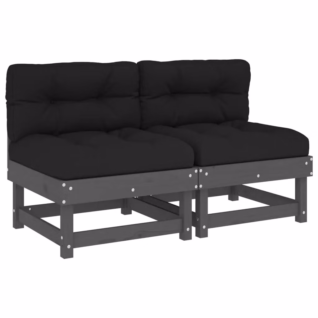 Berkfield Home Set of 2 Middle Sofas with Cushions in Grey Solid Pine Wood – 2