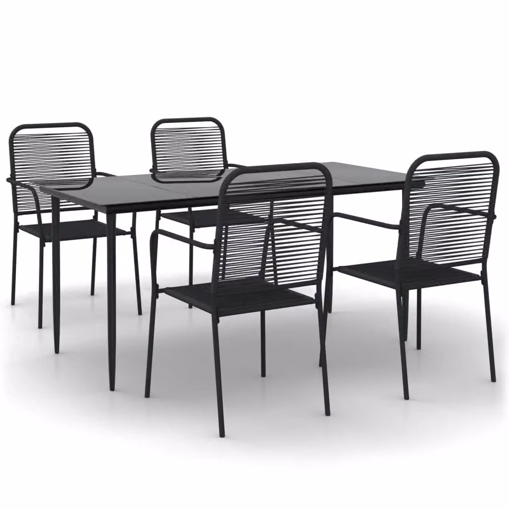 Berkfield Home 5 Piece Modern Garden Dining Set in Black Cotton Rope and Steel – 2