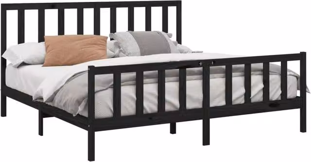 Berkfield Home Beautiful Bed Frame in Black Solid Pine, W/D/H: 200 x 169.5 x 206 cm – 1