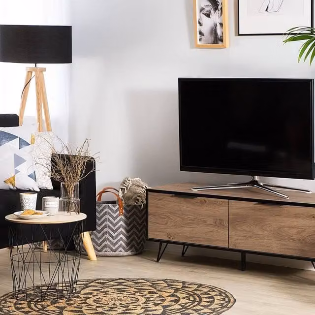 Wyld and Coco Industrial TV Stand for 55-inch TVs in Brown and Black – 1