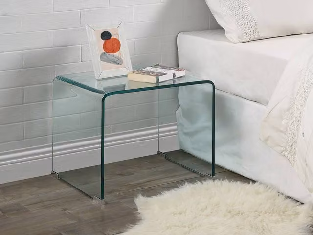 Vente-unique SUZANA Curved Tempered Glass Bedside Table in Clear, W/D/H: 40 x 40 x 60 cm