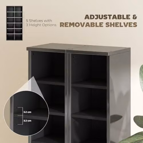 HOMCOM Set of 2 Black Glossy CD and DVD Storage Units with Adjustable Shelves – 5