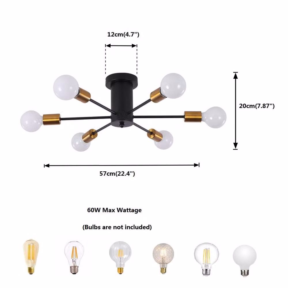 NIVOR 6 Light Mid Century Industrial Flush Mount Ceiling Chandelier in Gold/Brass – 2