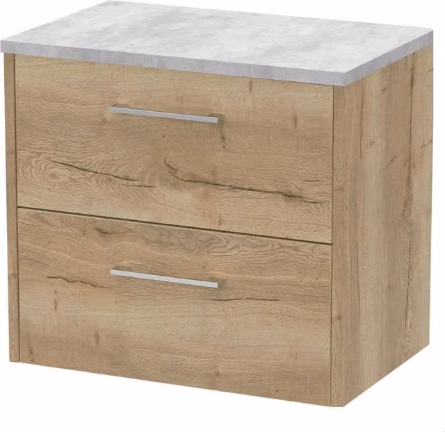 Balterley Winshill Contemporary 2 Drawer Wall Hung Vanity Unit, Light Oak, Brown, W: 60 cm, D: 53.9 cm, H: 60 cm