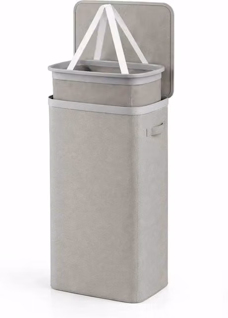 Nordara Collapsible Fabric Laundry Basket with Lid and Removable Liner in Dark Grey