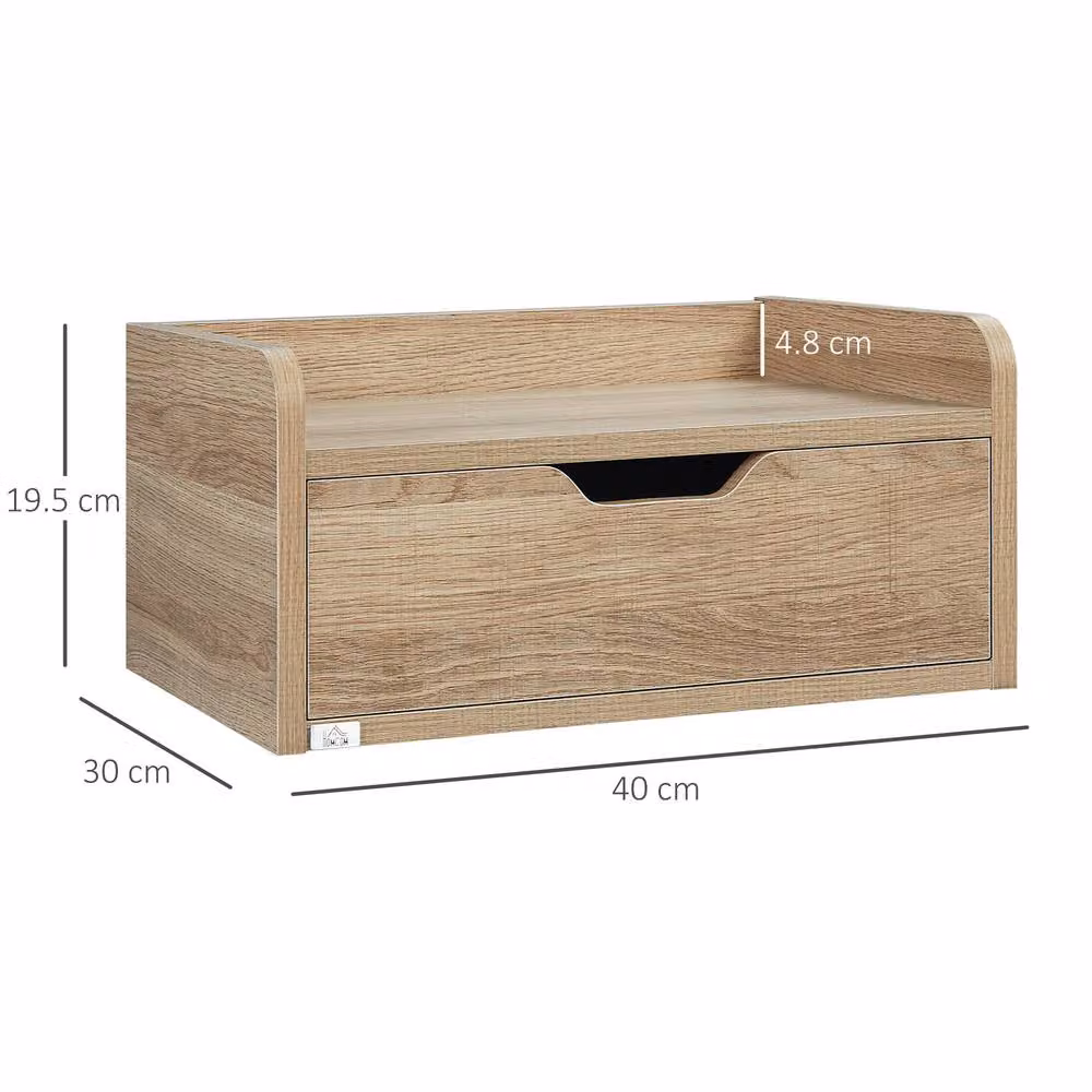 STILVORA Set of 2 Wall Mounted Bedside Tables with Drawer in Natural Brown – 2