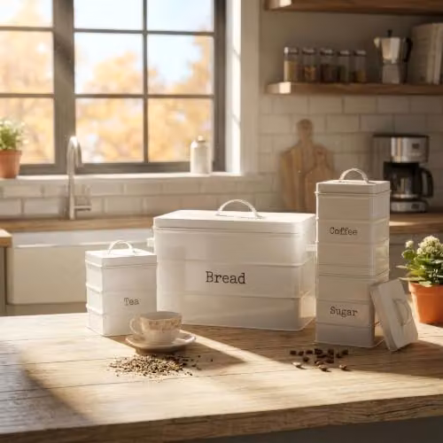 Harbour Housewares 4 Piece Vintage Metal Kitchen Canister Set with Airtight Seal in White – 2