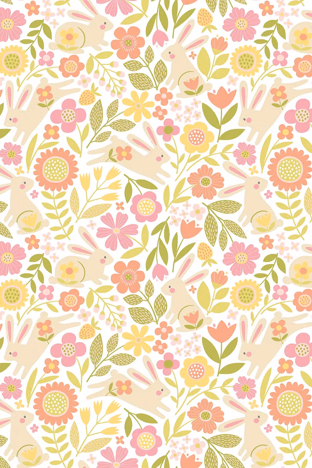 Hoopla Walls Bouncing Bunnies Matt Wallpaper in Yellow and Multicolour