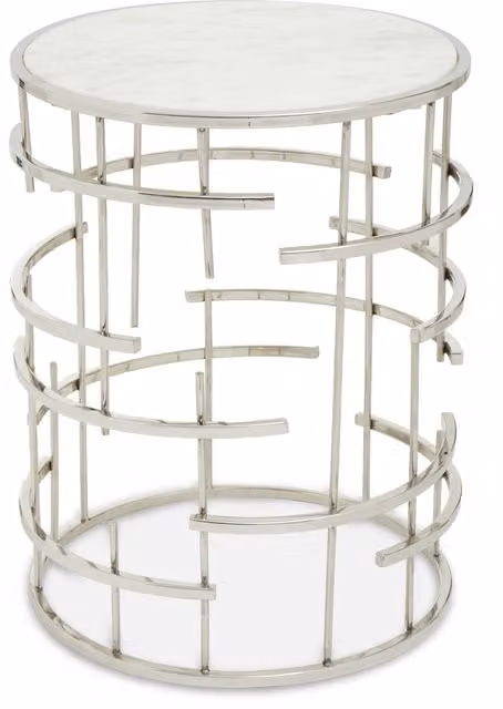 Orsina Round White Marble Top Side Table with Silver Metal Frame