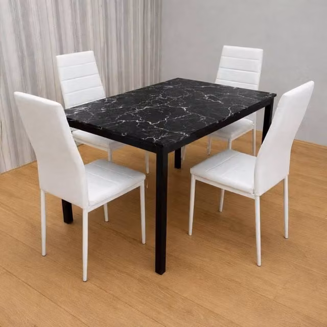 KOSY KOALA Modern Black and White Dining Set with Glass Table and 4 Chairs