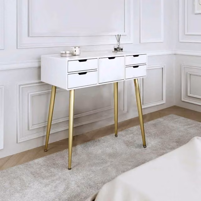 CARME HOME Gabriella Dressing Table in White and Gold – 1