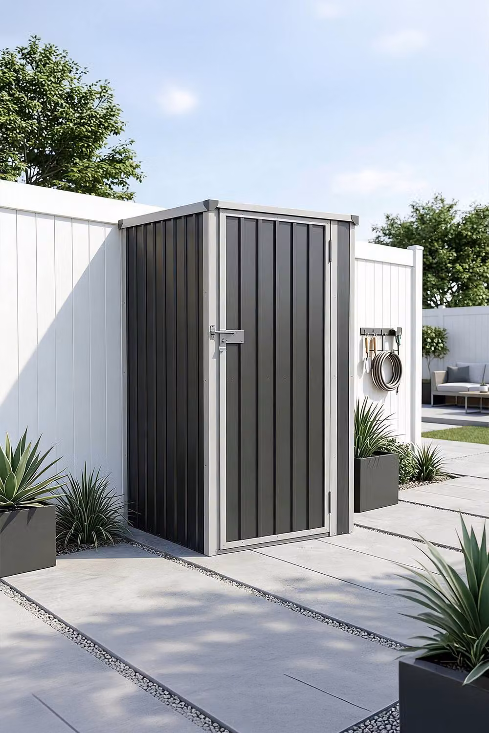 Garden Sanctuary Metal Pent Roof Garden Tool Storage Shed in Dark Grey, W/D/H: 91.44 x 91.44 x 161 cm – 2