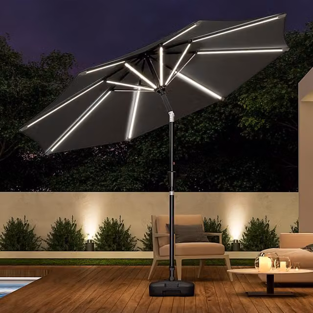 Livingandhome Cantilever Garden Parasol with LED Strips and Square Base, Anthracite Grey