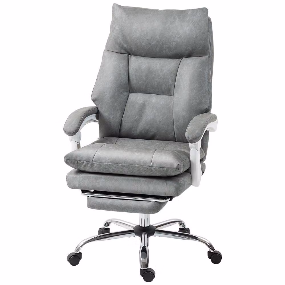 Rolipo Modern Grey Faux Leather Task Chair with Headrest and Armrests for Home Office – 2