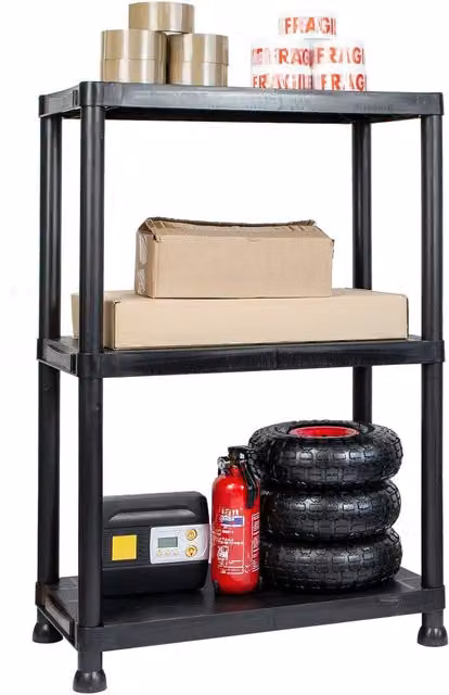 Gr8 Home Black 3 Tier Plastic Freestanding Shelving Unit W/D/H: 95 x 30 x 95 cm – 5