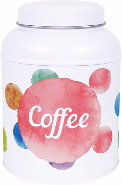 Purely Home Polka Dot Decaf Coffee Canister with Dome Lid, Multicoloured Metal Kitchen Storage Tin
