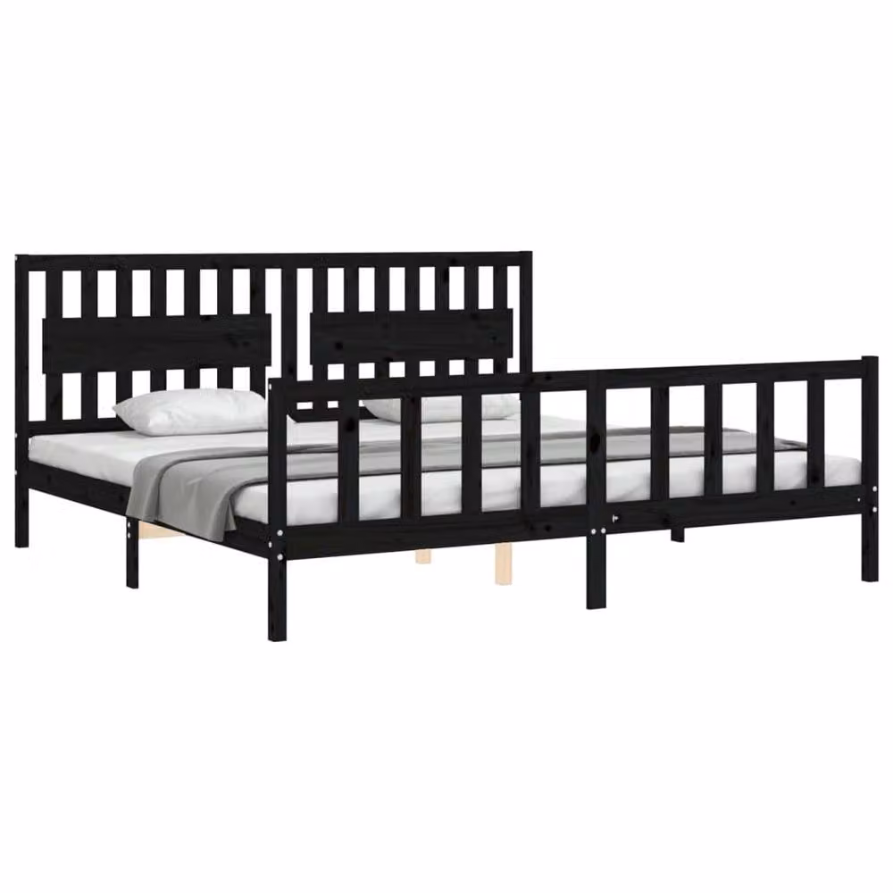 Berkfield Home Solid Wood Bed Frame with Headboard in Black, 200 x 200 cm – 3