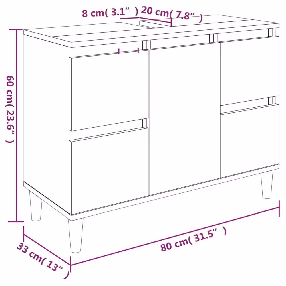 Berkfield Home Grey Sonoma Sink Cabinet W/D/H: 80 x 33 x 60 cm – 3