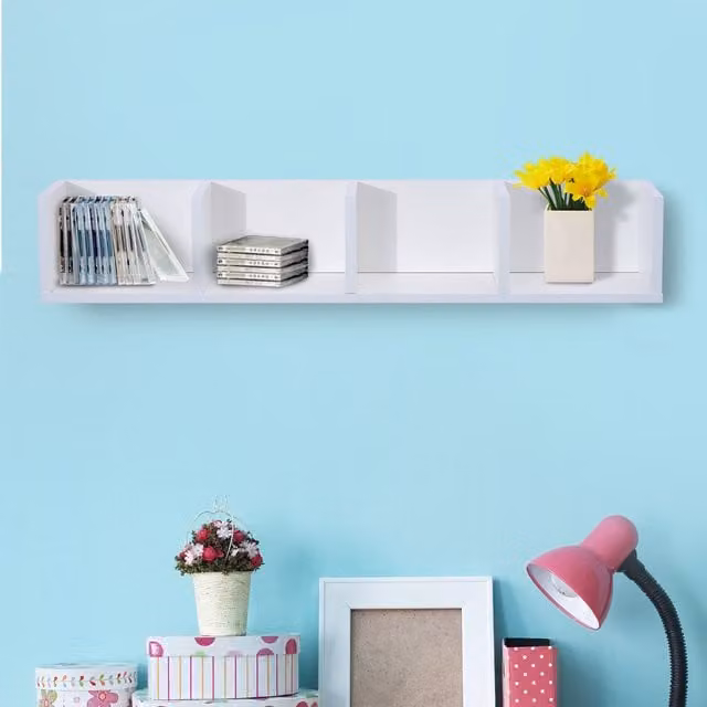 HOMCOM Modern White Wall Mounted Cube Storage Shelf with Media Compartments