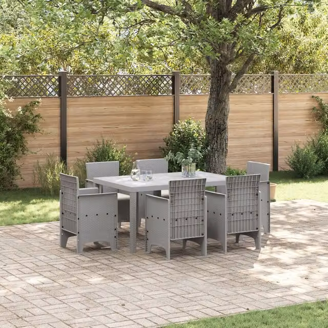 Berkfield Home 7 Piece Light Grey Poly Rattan Garden Dining Set with Cushions – 1