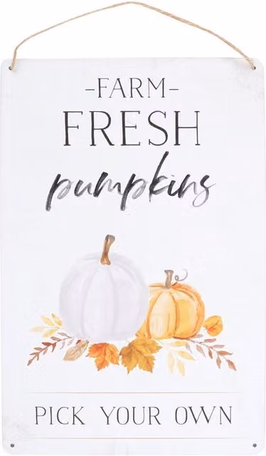 Something Different Farm Fresh Pumpkins Metal Hanging Plaque in White, Black and Orange
