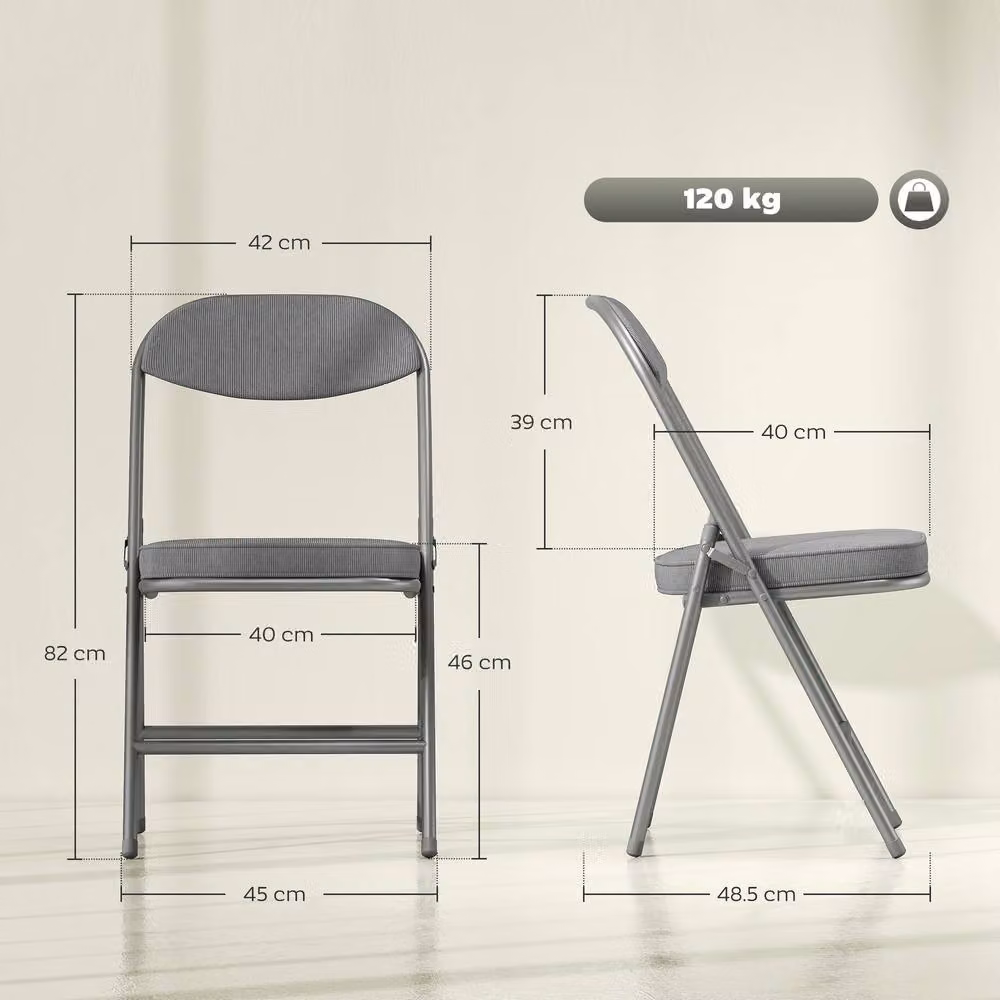 STILVORA Set of 4 Grey Corduroy Upholstered Folding Chairs with Metal Frame – 3